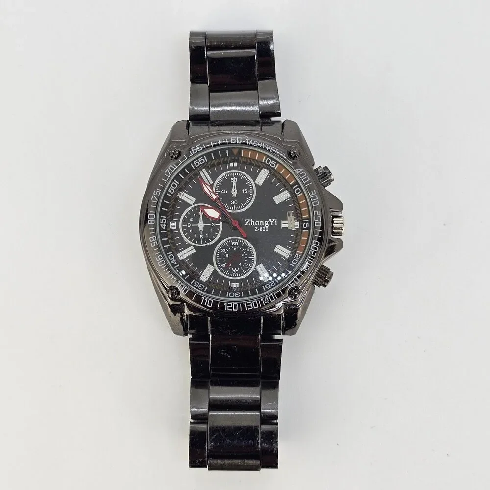 Men's Watch Black Dial 44MM Black Case Black‎ Bracelet Band 8